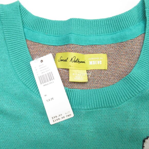 Anthropologie Maeve The Sonal Nathwani Camryn Cropped Crewneck Sweater Green XL - Picture 7 of 8